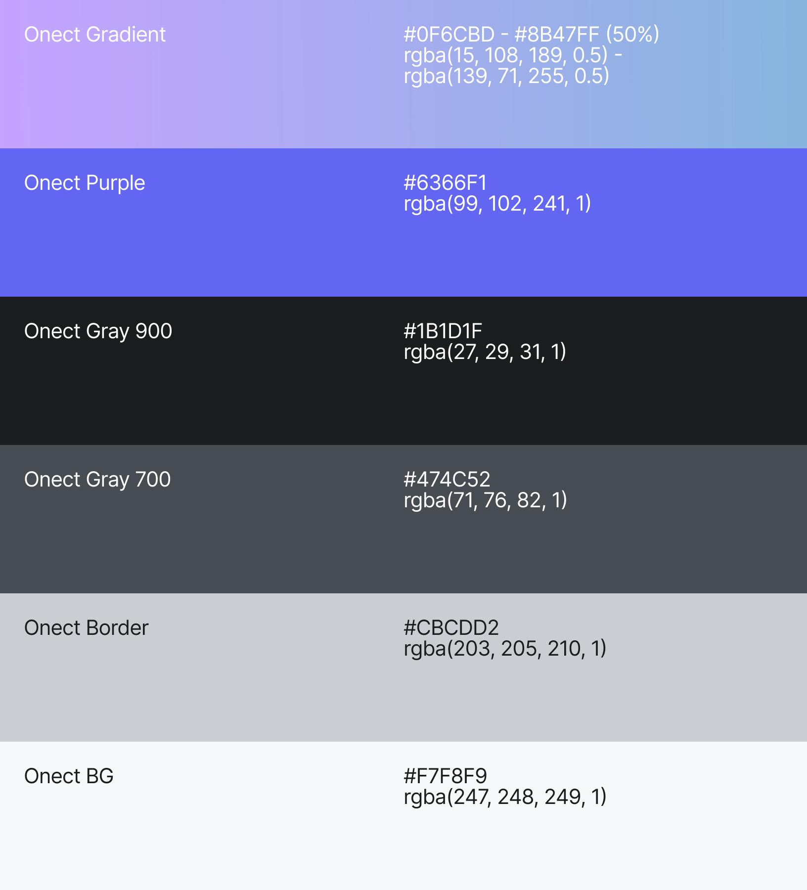 Onect color palette